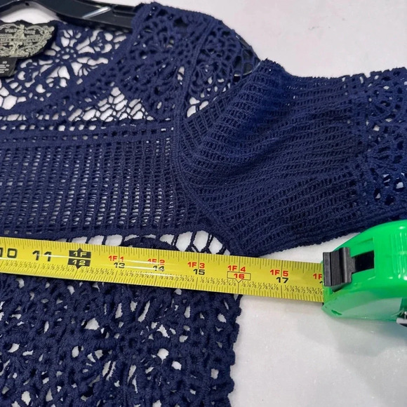 NWOT ANTHROPOLOGIE James Coviello Navy Crocheted Lace Short Sleeve Top, XS - Picture 5 of 8